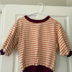 Pilcro Anthropology Orange and White Striped Bubble Sweatshirt